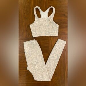 Varley Cream Leopard Print Leggings Set